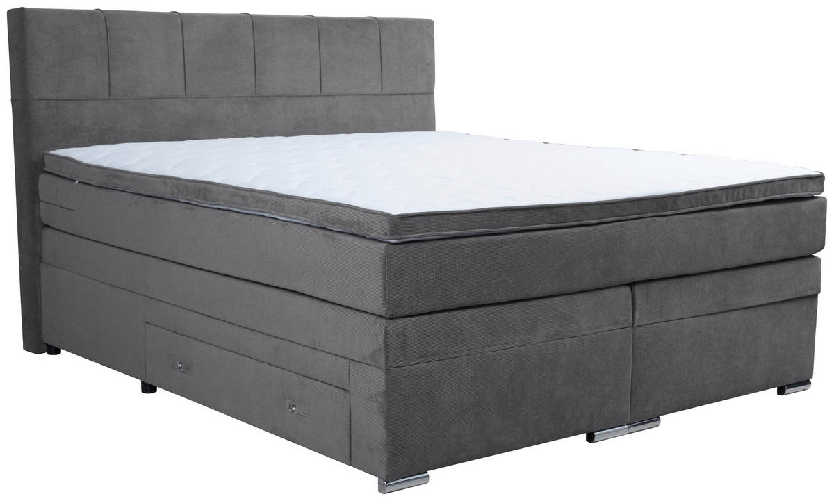 BOXSPRINGBETT 180/200 cm  in Grau, Hellgrau  - Chromfarben/Hellgrau, Design, Holz/Holzwerkstoff (180/200cm) - Boxxx