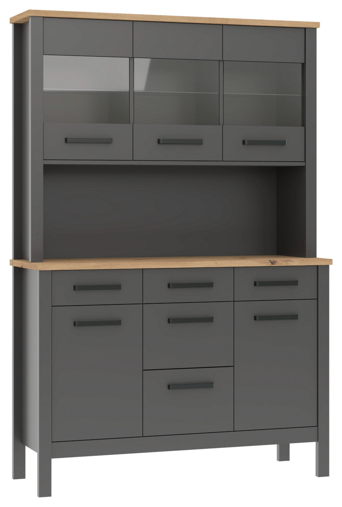 BUFFET 130/196/45 cm  in Anthrazit, Eiche Artisan  - Anthrazit/Schwarz, MODERN, Glas/Holzwerkstoff (130/196/45cm) - home24