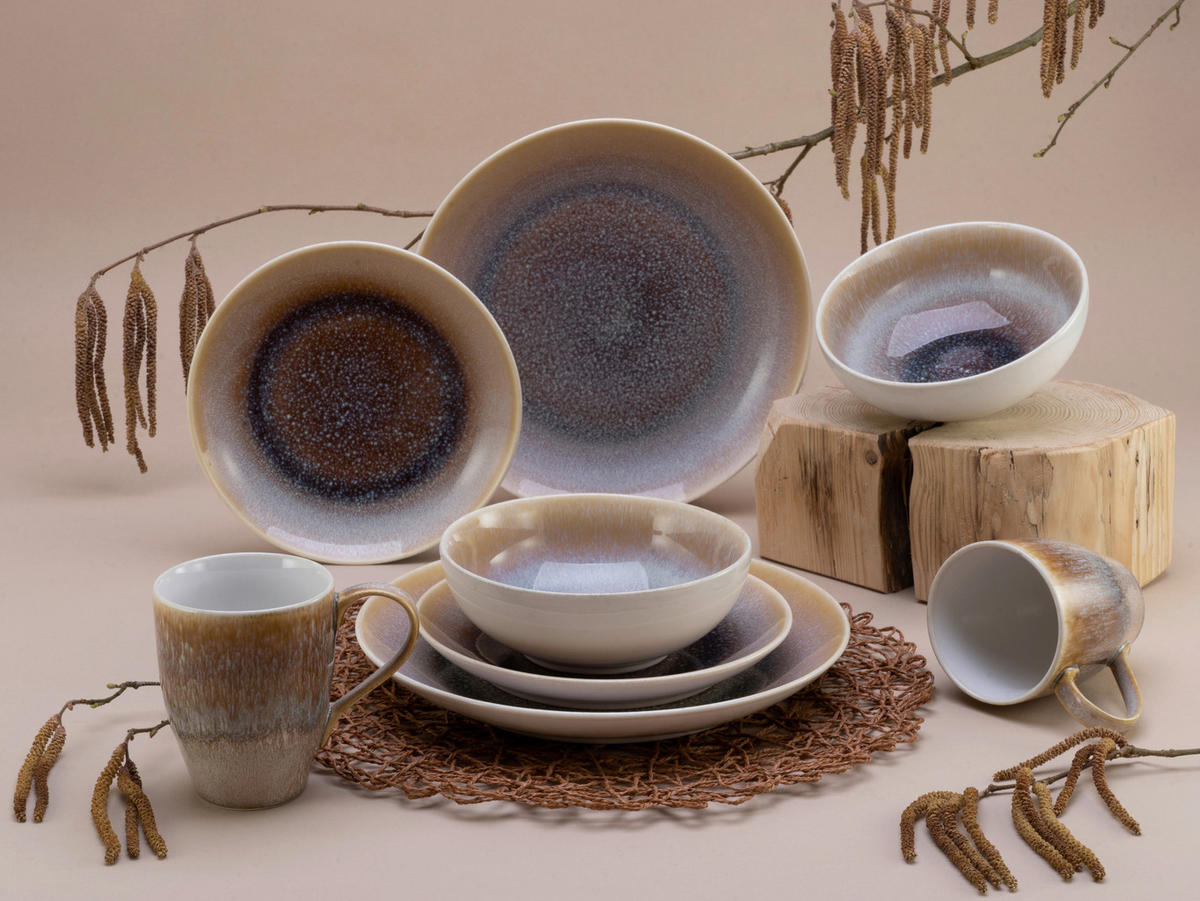 KOMBINOVANÝ SERVIS, 8-dielne, kamenina - piesková/biela, Basics, keramika - Creatable