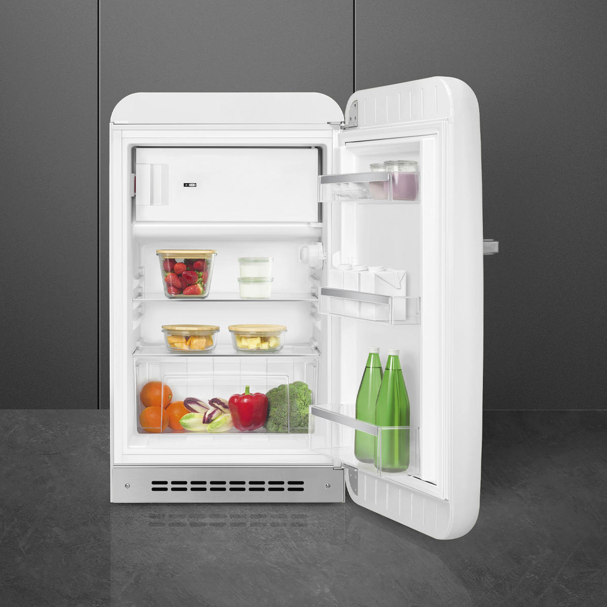 KÜHLSCHRANK 54,5/97/70,1 cm  - Weiss Hochglanz/Silberfarben, Basics, Glas/Metall (54,5/97/70,1cm) - SMEG