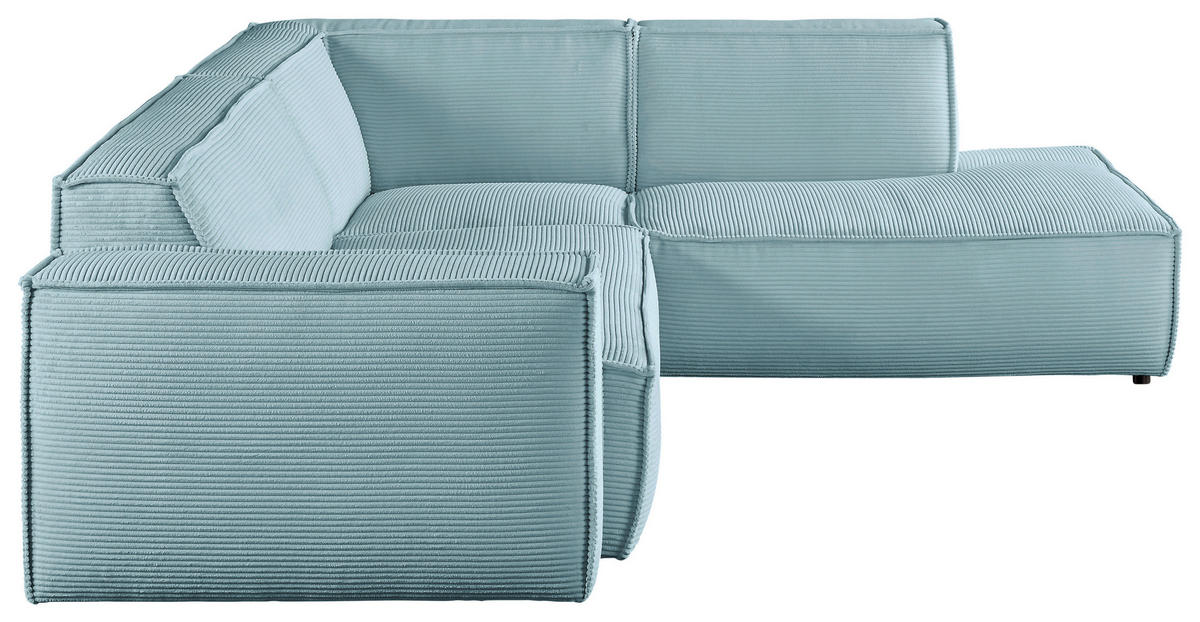 ECKSOFA in Cord Hellblau  - Schwarz/Hellblau, Konventionell, Kunststoff/Textil (254/224cm) - Hom`in