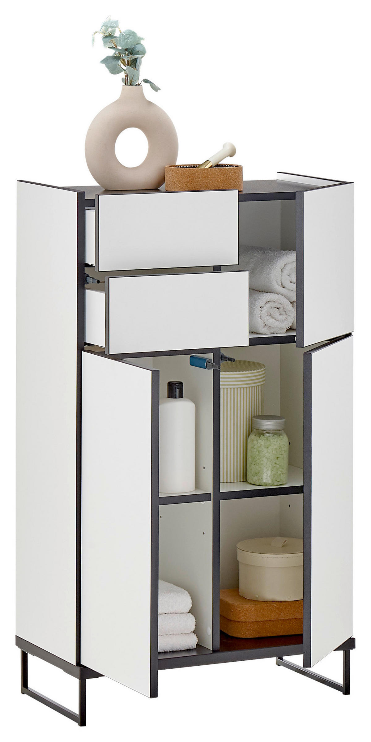 MIDISCHRANK 60/102/31 cm  - Schwarz/Weiß, Basics, Holzwerkstoff/Metall (60/102/31cm) - MID.YOU
