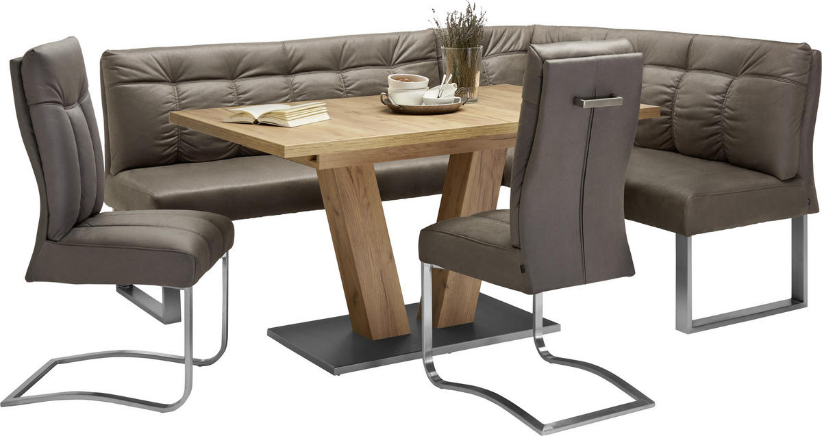ESSTISCH Eichefarben, Edelstahlfarben rechteckig  ausziehbar  - Edelstahlfarben/Eichefarben, KONVENTIONELL, Holzwerkstoff (140-185/90/76cm) - Valdera