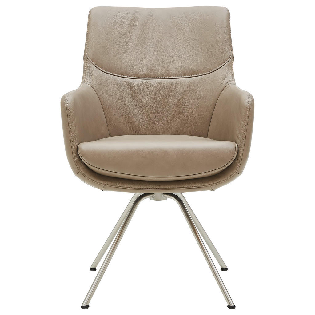 Thumbnail - Dieter Knoll Armlehnstuhl, Taupe, Edelstahl, Leder, Echtleder, Semi-Anilinleder, Rundrohr, 60x90x61 cm, Beinauswahl, Led...