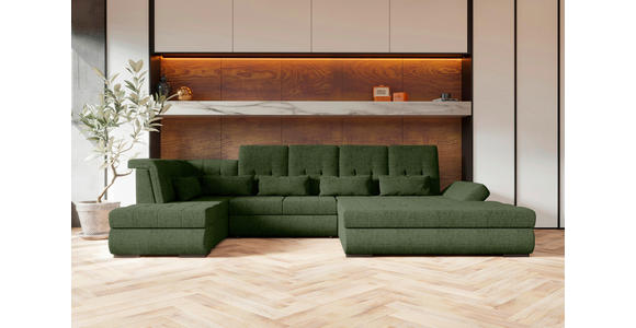 WOHNLANDSCHAFT  in Struktur Olivgrün  - Schwarz/Olivgrün, KONVENTIONELL, Kunststoff/Textil (212/363/191cm) - Carryhome