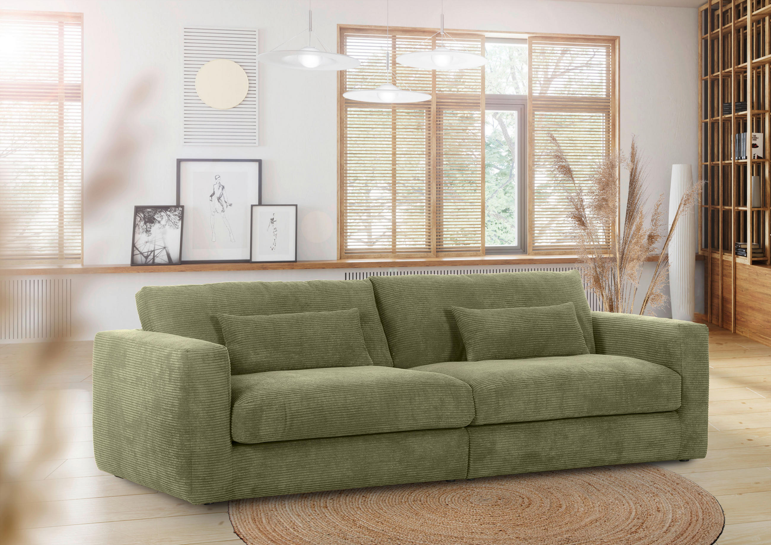 BIGSOFA Cord Dunkelgrün  - Dunkelgrün/Schwarz, KONVENTIONELL, Kunststoff/Textil (260/66/115cm) - Carryhome