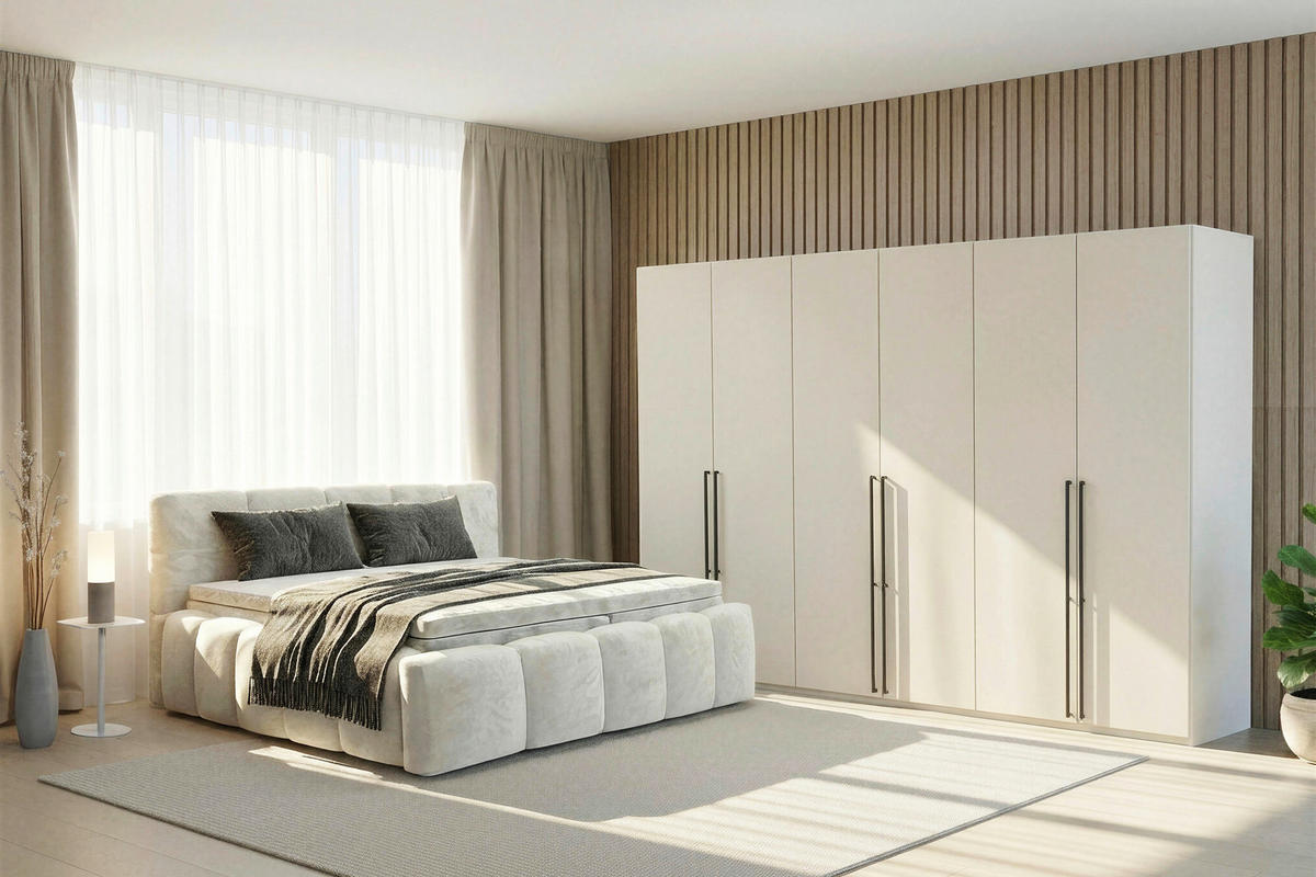 BOXBETT 180/200 cm,  in Beige, gepolstertes Kopfteil, Bettkasten, Topper, Matratzen, H3 + H3 = fest  - Beige/Schwarz, MODERN, Kunststoff/Textil (180/200cm) - Xora