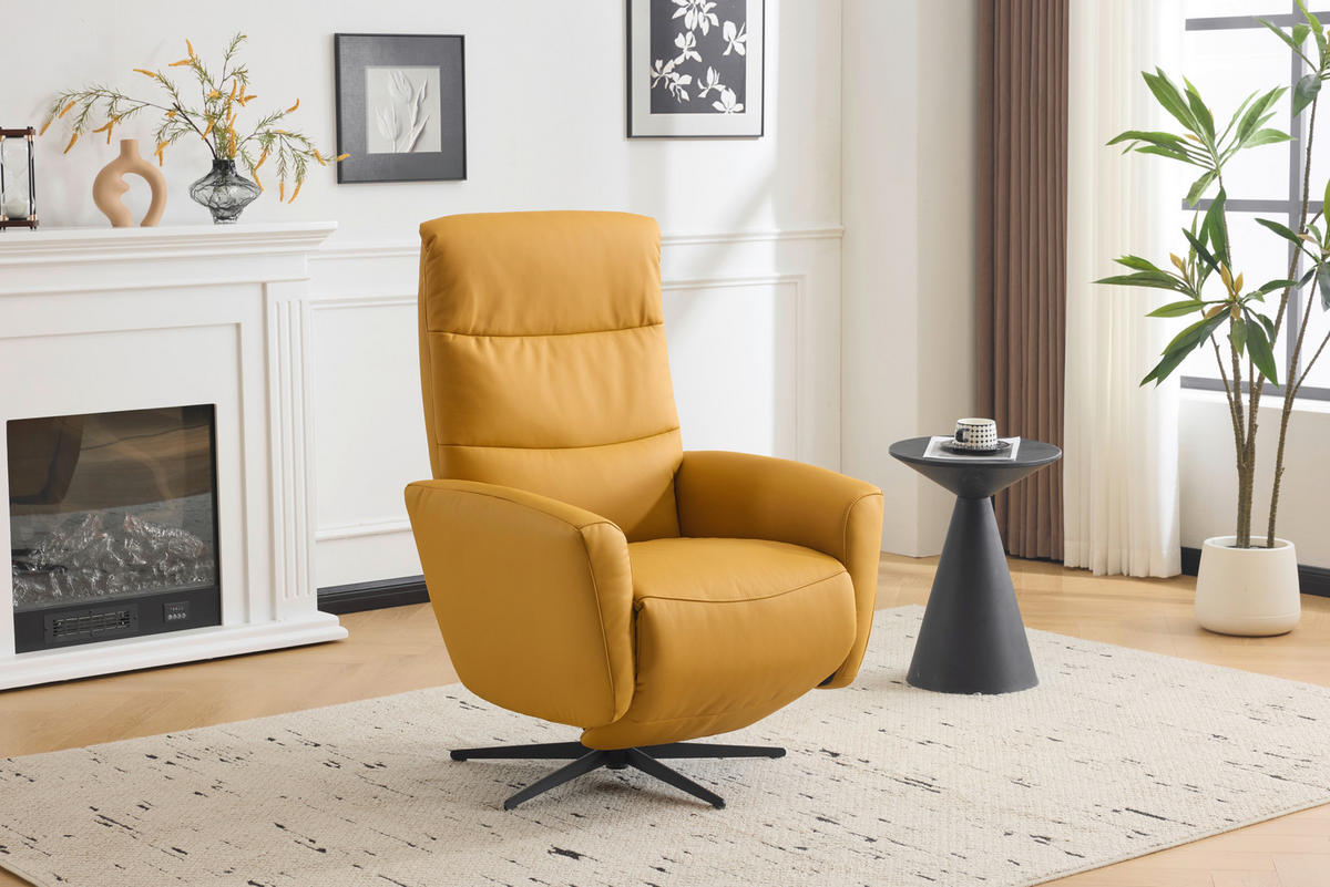 RELAKS FOTELJA tekstil, koža  žuta   - žuta/crna, Design, koža/tekstil (76/112/80cm) - Livetastic