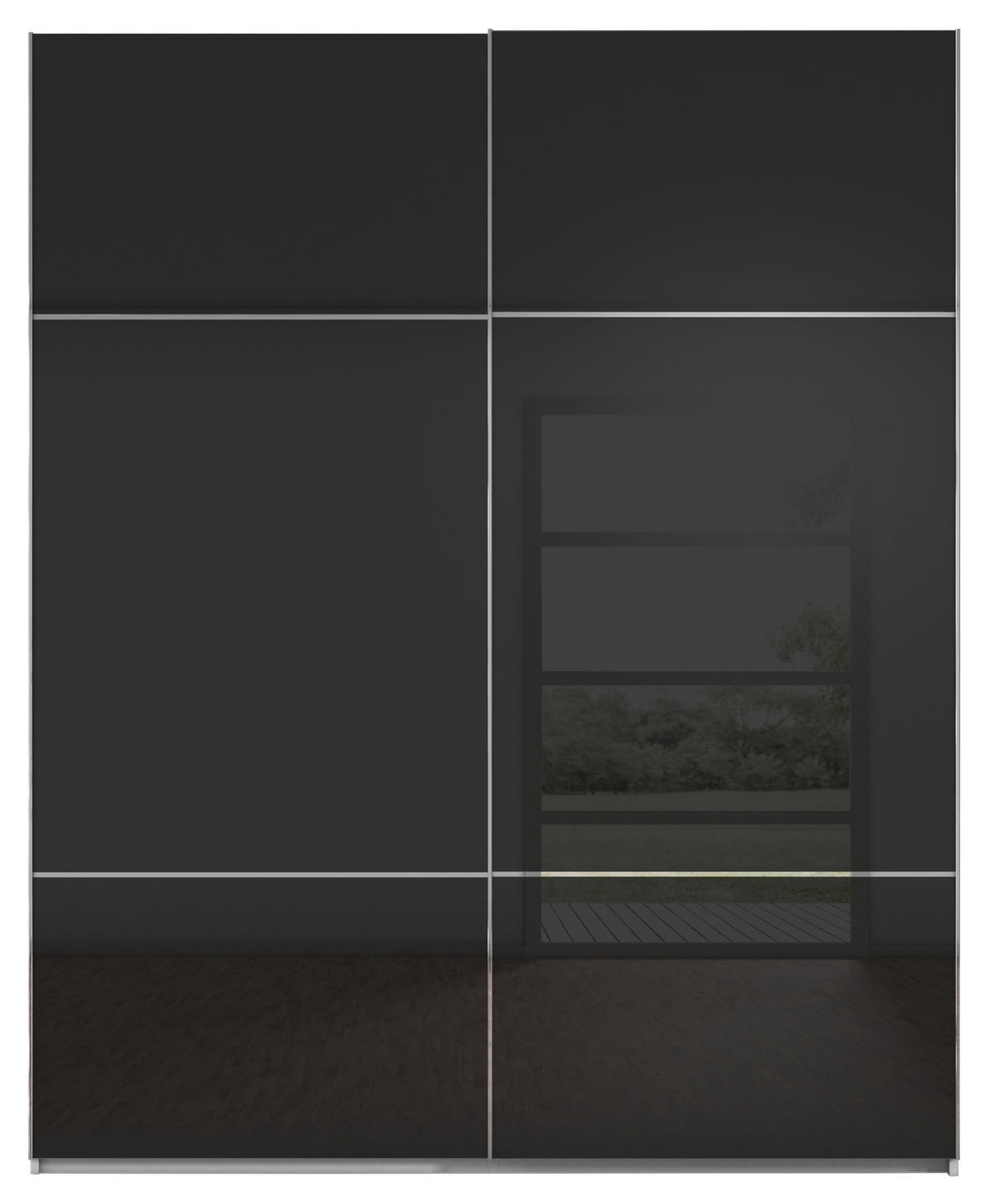 SCHWEBETÜRENSCHRANK in Grau, Schwarz  - Chromfarben/Schwarz, Konventionell, Glas/Holzwerkstoff (162/223/68cm) - Novel