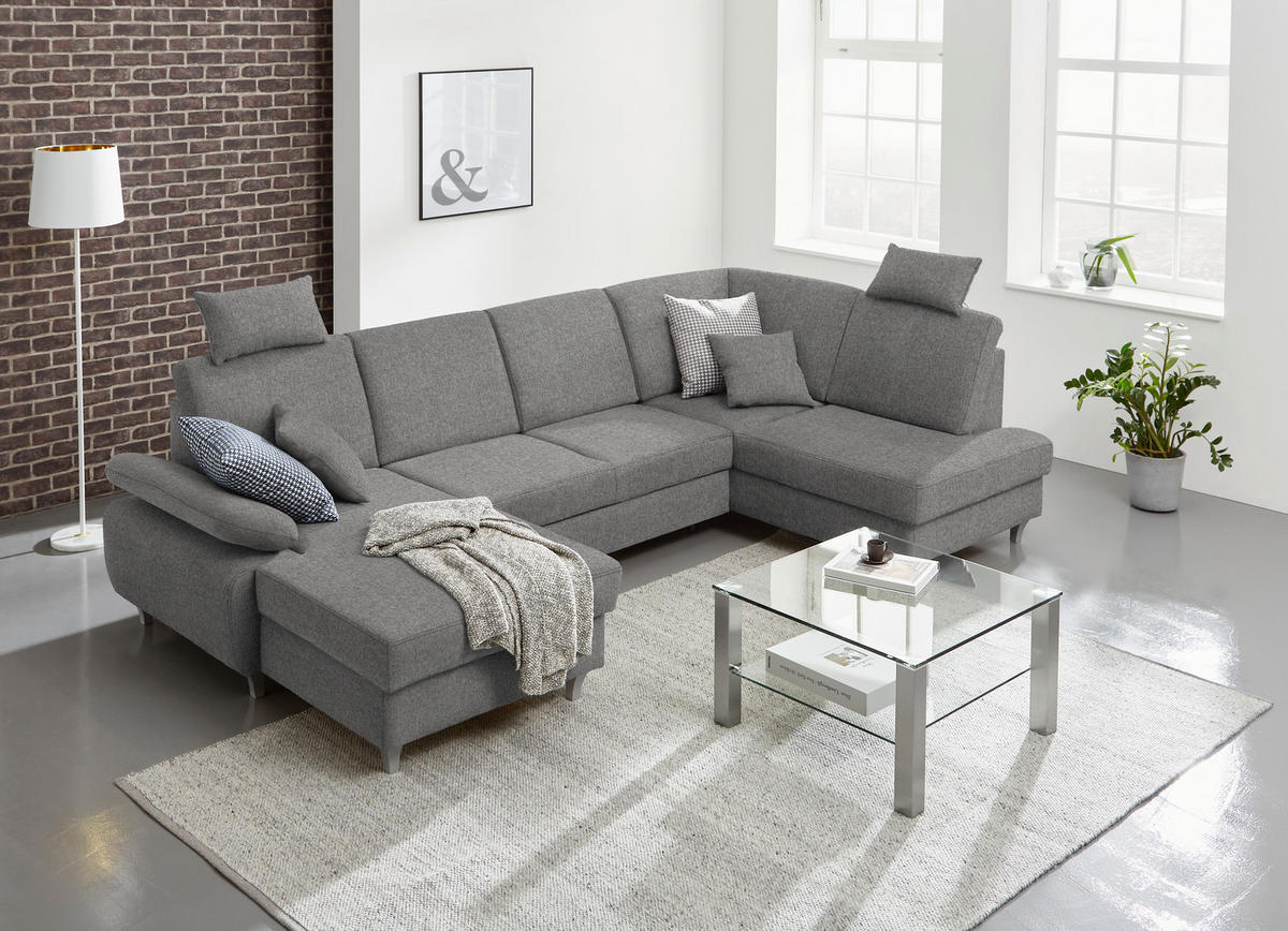 WOHNLANDSCHAFT in Webstoff Grau  - Silberfarben/Grau, Konventionell, Holz/Textil (167/322/186cm) - Cantus