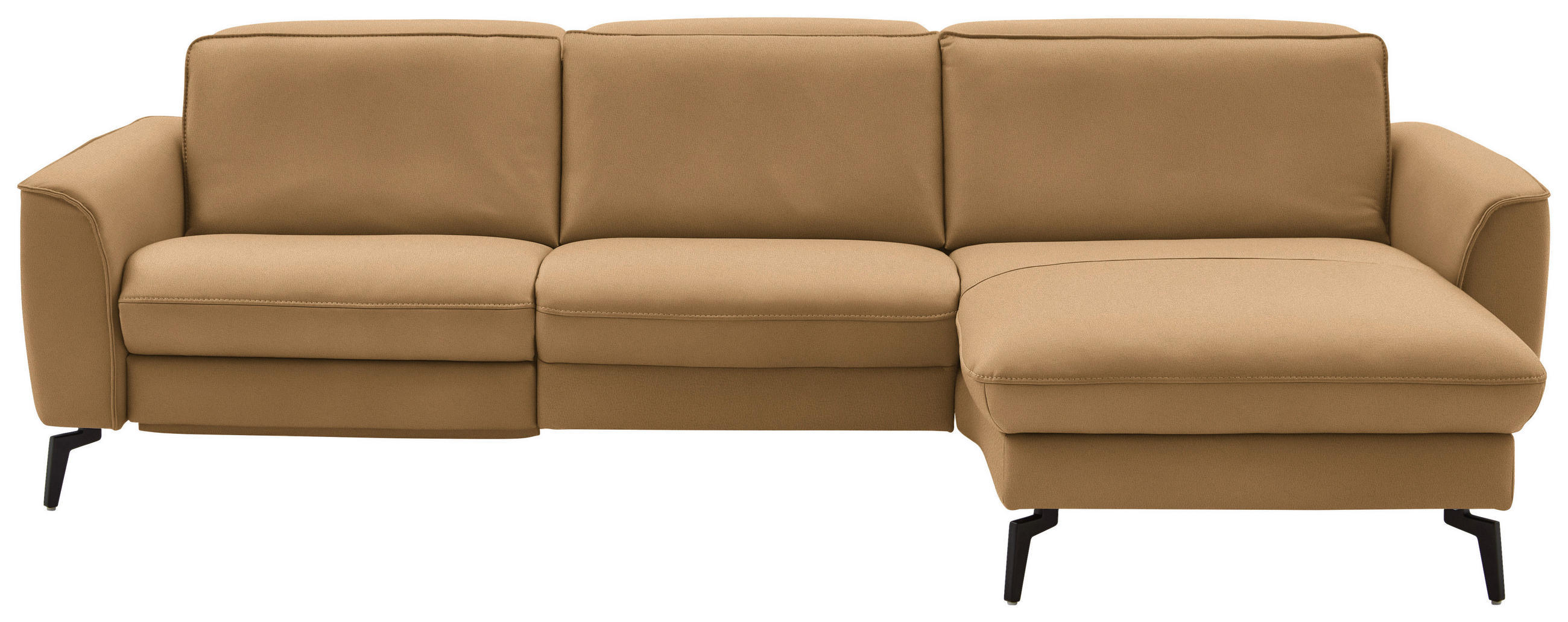 ECKSOFA in Echtleder Honig  - Schwarz/Honig, Natur, Leder/Metall (281/168cm) - Valdera