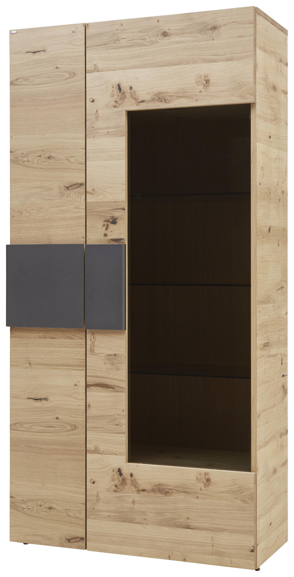 VITRINE in furniert, mehrschichtige Massivholzplatte (Tischlerplatte) Wildeiche Anthrazit, Eichefarben  - Eichefarben/Anthrazit, Natur, Glas/Holz (97,2/194/43,5cm) - Voglauer