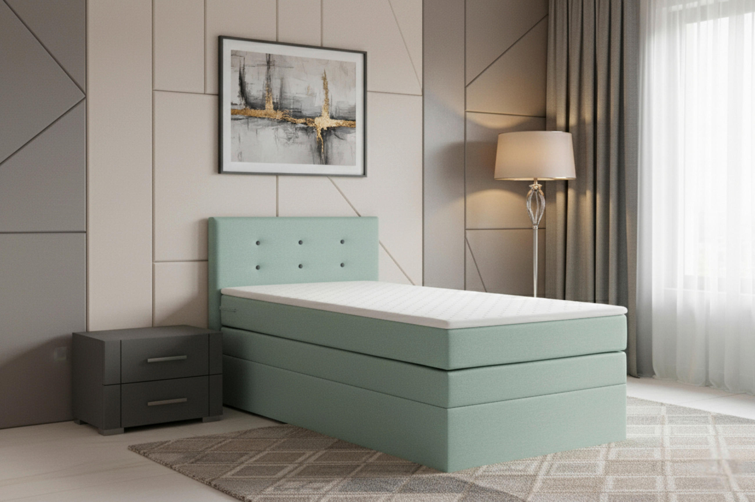 BOXSPRINGBETT 90/200 cm,  in Mintgrün, Bettkasten, Topper, H3 = fest  - Schwarz/Mintgrün, MODERN, Kunststoff/Textil (90/200cm) - MID.YOU
