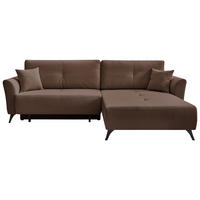 ECKSOFA GEMMA Dunkelbraun Flachgewebe Zierkissen, Rückenkissen, Bettkasten, Schlaffunktion, Rücken echt, Stauraum  - Dunkelbraun/Schwarz, Design, Textil/Metall (270/183cm) - P & B