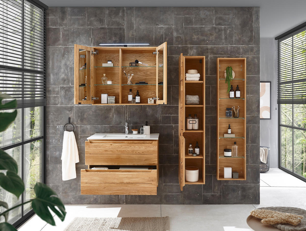 SPIEGELSCHRANK 80/70/20 cm  - Eichefarben/Silberfarben, KONVENTIONELL, Glas/Holz (80/70/20cm) - Linea Natura