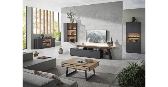 WOHNWAND  in Anthrazit, Eichefarben  311/196/44 cm  - Eichefarben/Anthrazit, Design, Glas/Holz (311/196/44cm) - Valnatura