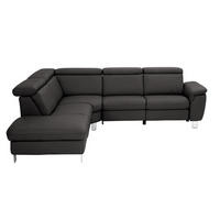 ECKSOFA in Echtleder Dunkelbraun  - Dunkelbraun/Alufarben, Design, Leder/Metall (239/271cm) - Cantus