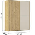 SCHWEBETÜRENSCHRANK 180/223/68 cm 2-türig Eichefarben, Champagner  - Champagner/Eichefarben, Design, Glas/Holz (180/223/68cm) - Novel