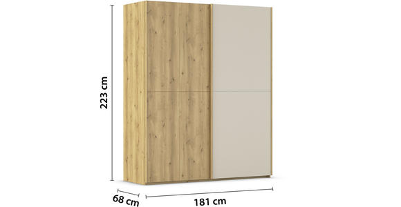 SCHWEBETÜRENSCHRANK 180/223/68 cm 2-türig Eichefarben, Champagner  - Champagner/Eichefarben, Design, Glas/Holz (180/223/68cm) - Novel