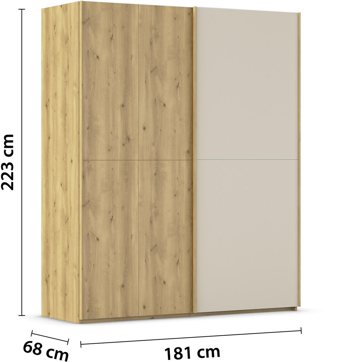 SCHWEBETÜRENSCHRANK 180/223/68 cm 2-türig Eichefarben, Champagner  - Champagner/Eichefarben, Design, Glas/Holz (180/223/68cm) - Novel