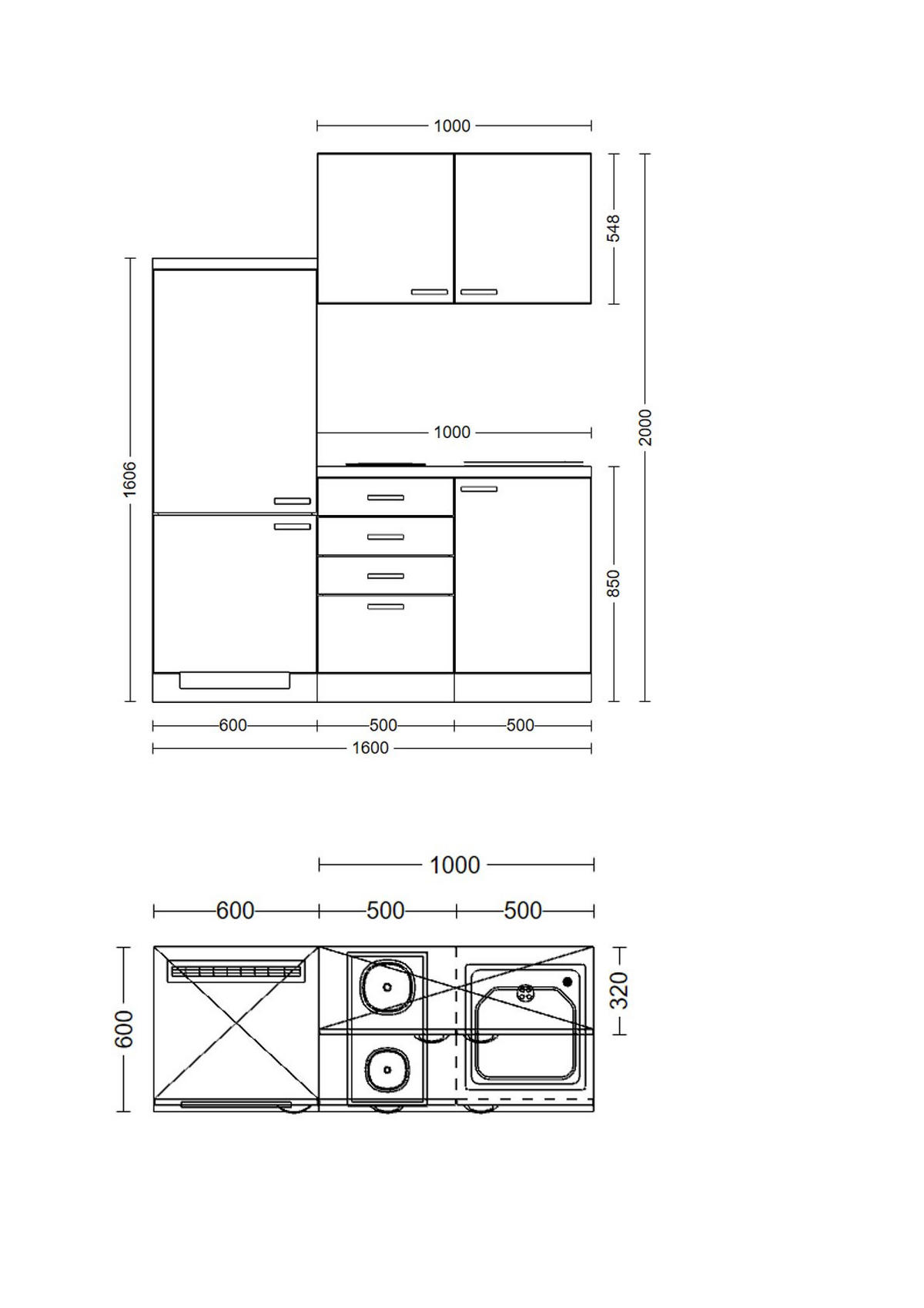 KÜCHENBLOCK 160 cm   in Weiß  - Edelstahlfarben/Hellgrau, MODERN, Holzwerkstoff/Kunststoff (160cm) - FlexWell