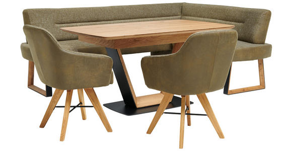 ECKBANK 215/173 cm Webstoff Grün, Eichefarben Eiche massiv Holz, Metall - Eichefarben/Schwarz, KONVENTIONELL, Holz/Textil (215/173cm) - Voleo