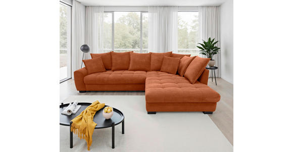 ECKSOFA Dunkelorange Cord Rückenkissen, Armlehnenkissen, Bettkasten, Schlaffunktion, Rücken echt, Liegefläche im Originalstoff  - Dunkelorange/Schwarz, KONVENTIONELL, Kunststoff/Textil (304/212cm) - Carryhome
