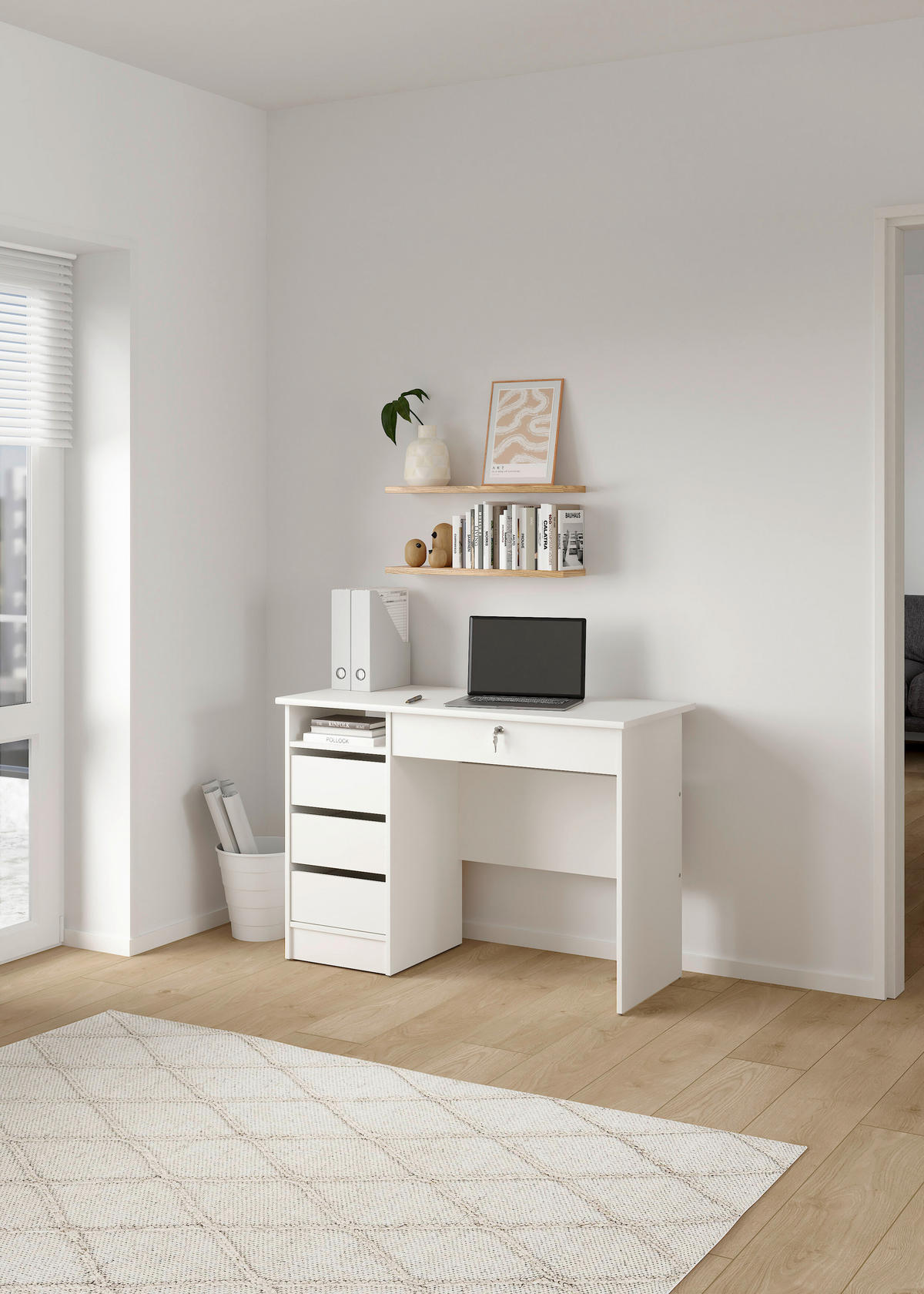 SCHREIBTISCH 109,3/48,5/75,6 cm Weiß Stauraum, abschließbar  - Weiß, MODERN, Holzwerkstoff (109,3/48,5/75,6cm) - MID.YOU