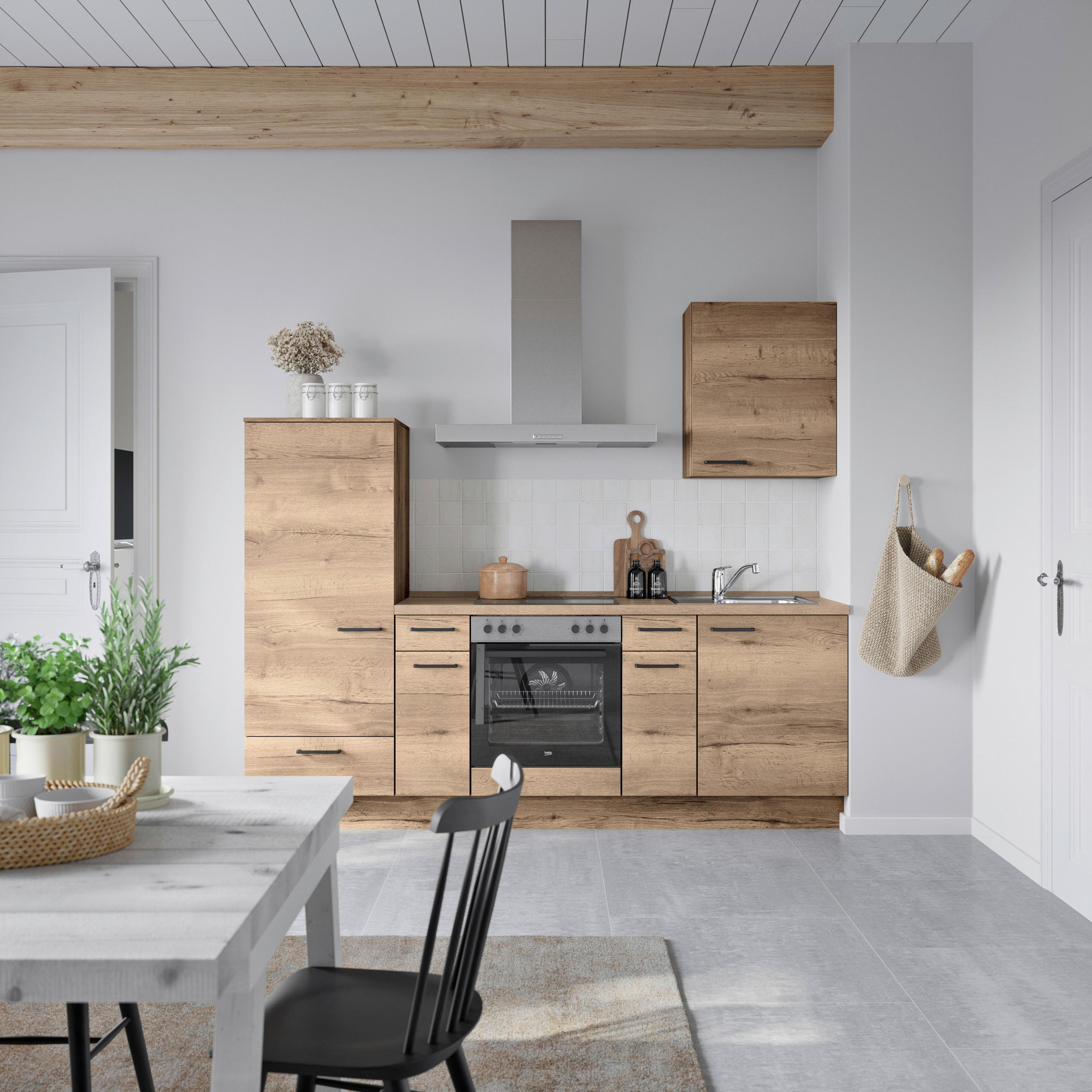 KÜCHENBLOCK 240 cm   in Eiche dunkel  - Eiche dunkel/Eichefarben, MODERN, Holzwerkstoff/Metall (240cm) - Nobilia