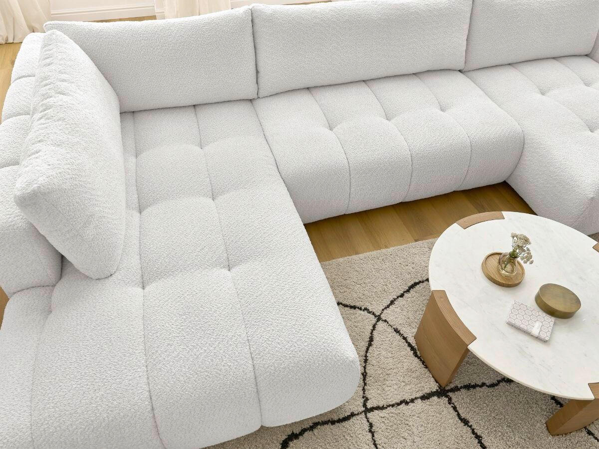 WOHNLANDSCHAFT  FUJI  Weiß Bouclé  - Schwarz/Weiß, MODERN, Kunststoff/Textil (204/377/160cm)