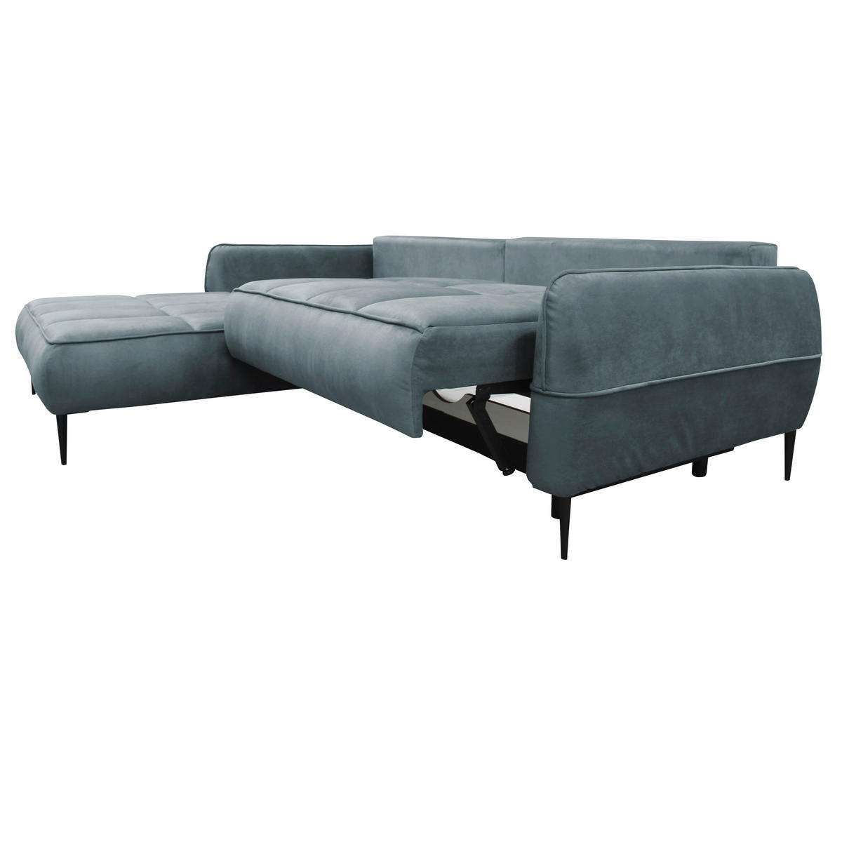 ECKSOFA Blau Velours  - Blau/Schwarz, Design, Textil/Metall (189/260cm) - MID.YOU