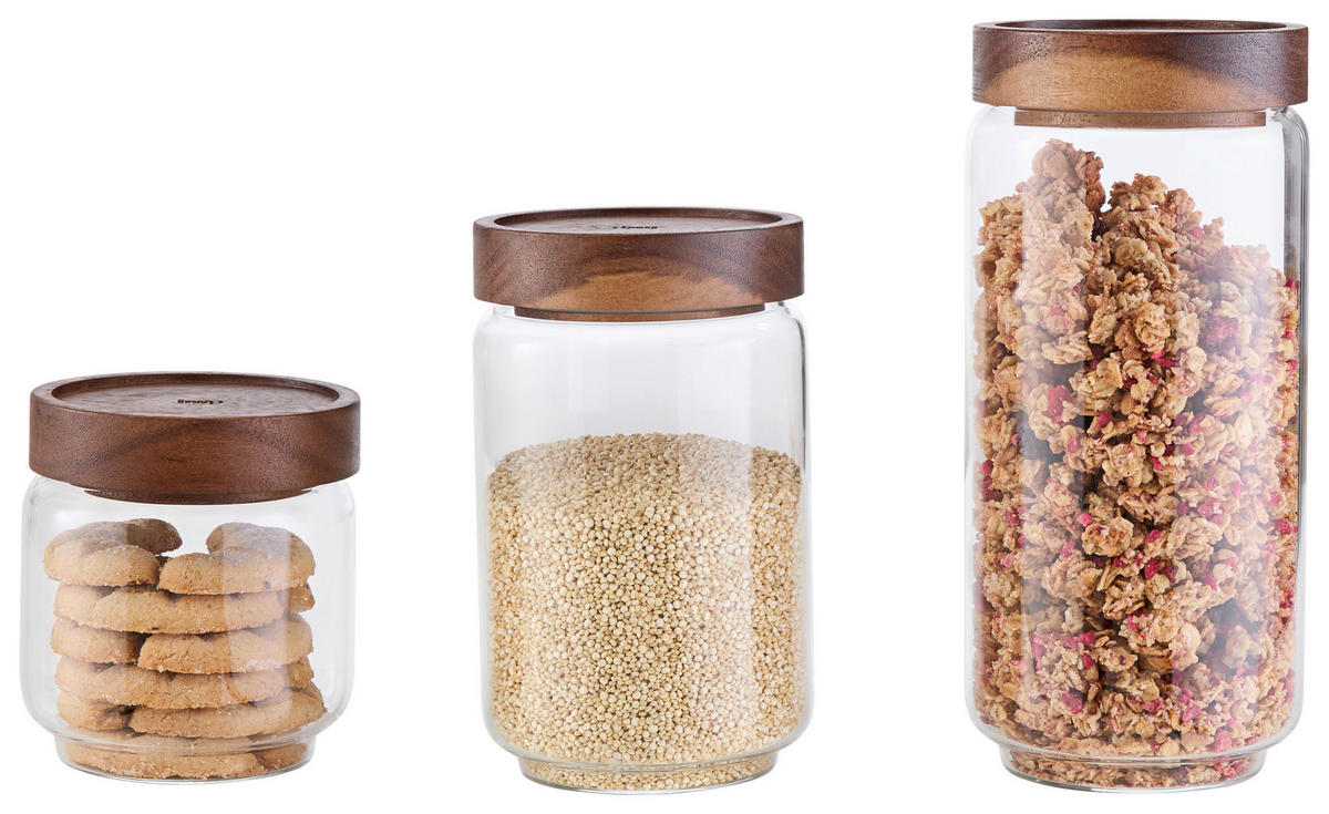 ÉTELTÁROLÓ DOBOZ  0.45 l  - barna/átlátszó, Design, Üveg/fa (9/10cm) - Homeware Profession.