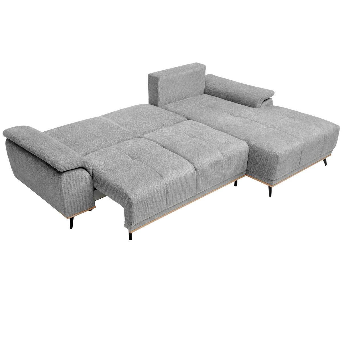 ECKSOFA in Chenille Grau  - Schwarz/Grau, Modern, Textil/Metall (168/262cm) - home24