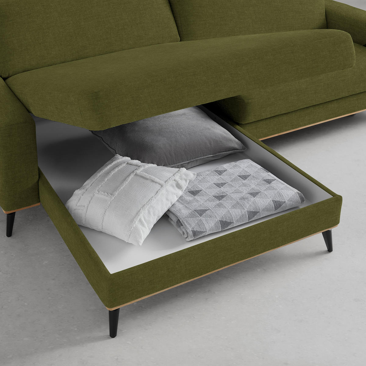 ECKSOFA Chenille Grün  - Schwarz/Grün, Konventionell, Holz/Textil (167/87/234cm) - MID.YOU