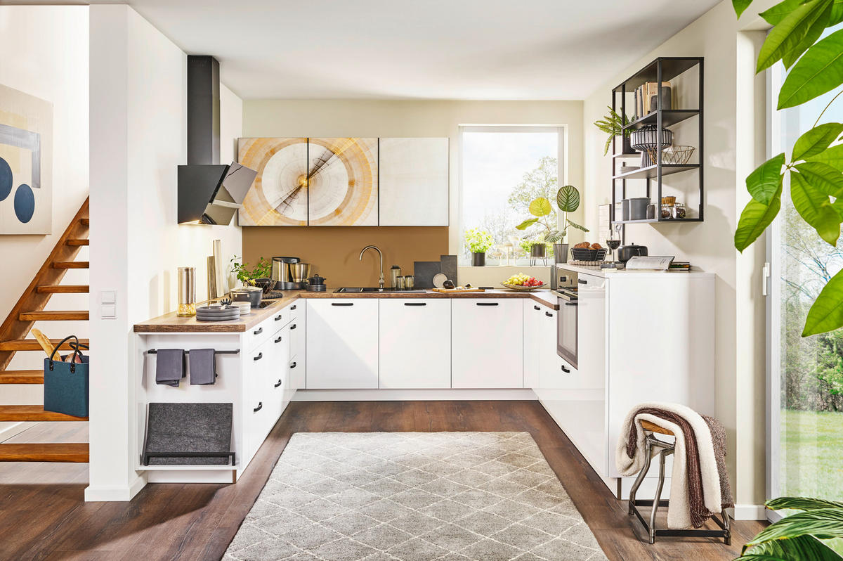 EINBAUKÜCHE DK305  - Braun/Weiß, Design, Holzwerkstoff - Dieter Knoll