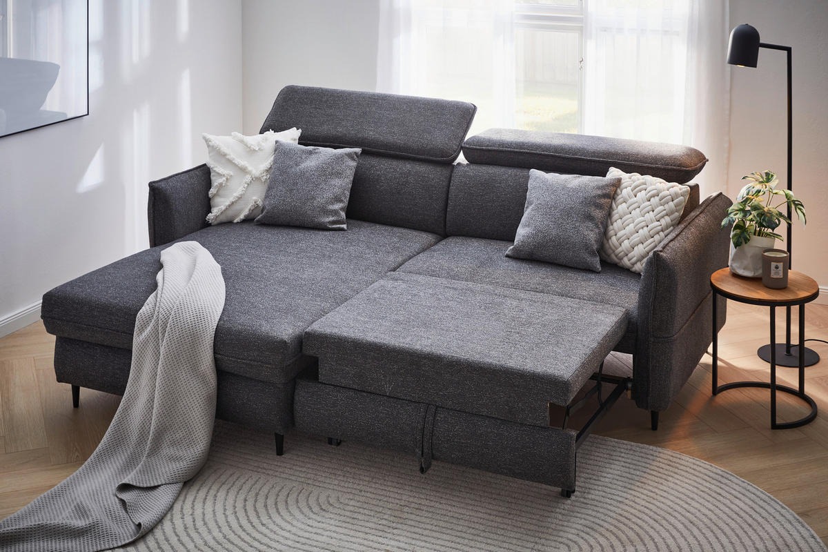HÖRNSOFFA i struktur mörkgrå  - mörkgrå/svart, Design, trä/textil (185/232cm) - Livetastic