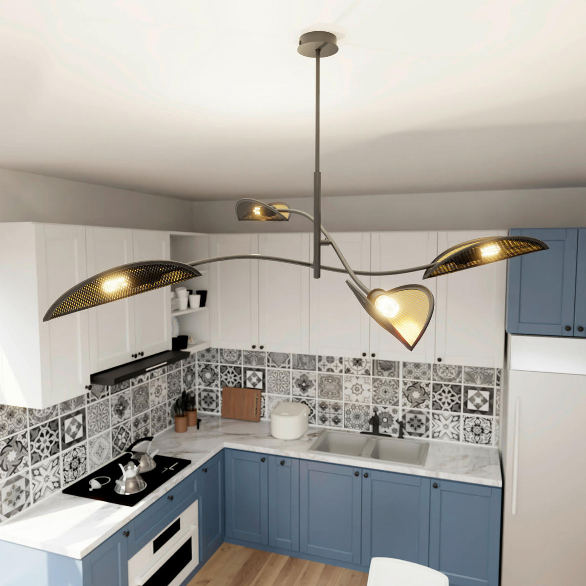 DECKENLEUCHTE 105/105/59 cm  - Goldfarben/Schwarz, LIFESTYLE, Textil/Metall (105/105/59cm)