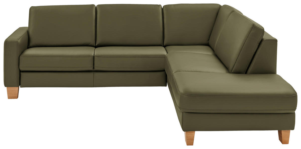 ECKSOFA Echtleder Grün  - Eiche Bianco/Grün, Natur, Leder/Holz (257/235cm) - Valdera