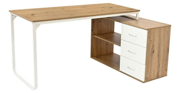 ECKSCHREIBTISCH 156/100/75 cm Silberfarben, Weiß, Eiche Artisan  - Silberfarben/Weiß, Design, Holzwerkstoff/Metall (156/100/75cm) - Carryhome