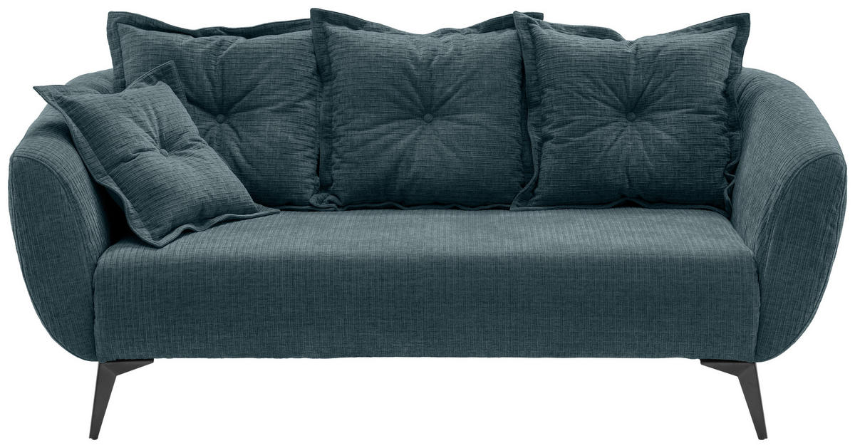 2,5-SITZER in Mikrofaser Blau  - Blau/Schwarz, Modern, Textil/Metall (196/94/103cm) - Livetastic
