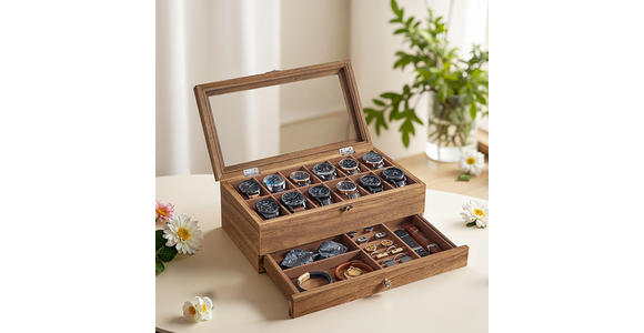 UHRENBOX - Nussbaumfarben, Trend, Glas/Holz (34/12.5/19cm) - Boxxx