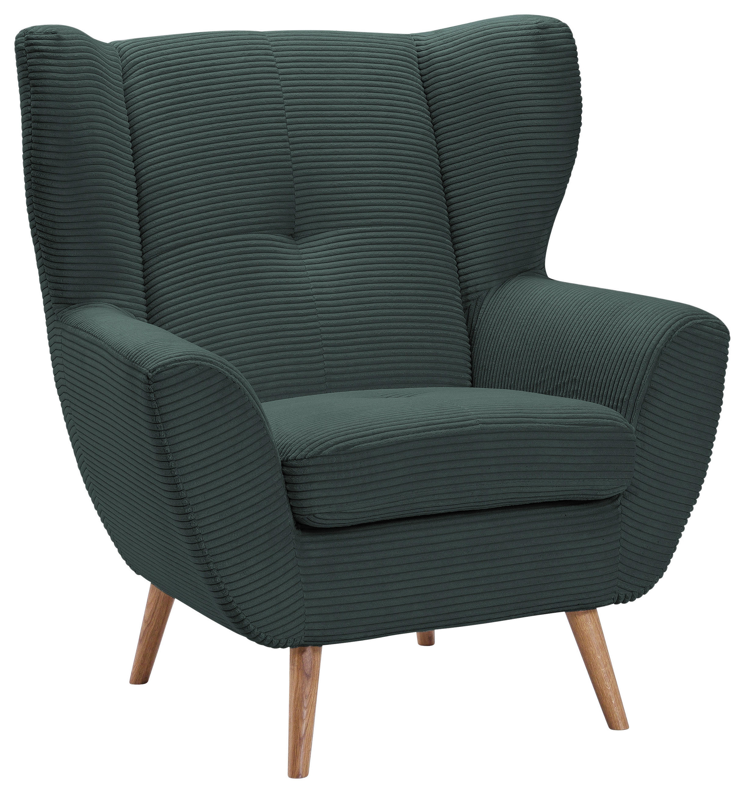 OHRENSESSEL in Cord Dunkelgrün - Dunkelgrün/Eichefarben, Design, Holz/Textil (90/102/90cm) - Stylife