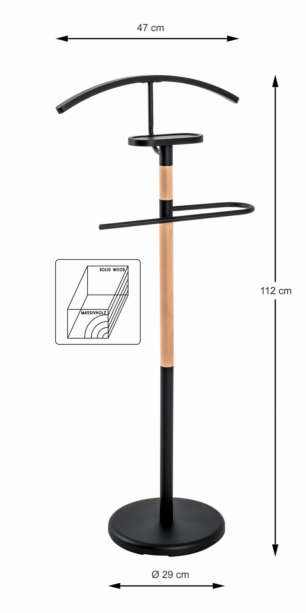 HERRENDIENER Schwarz, Buchefarben  - Buchefarben/Schwarz, Basics, Holz/Metall (47/112/29cm)