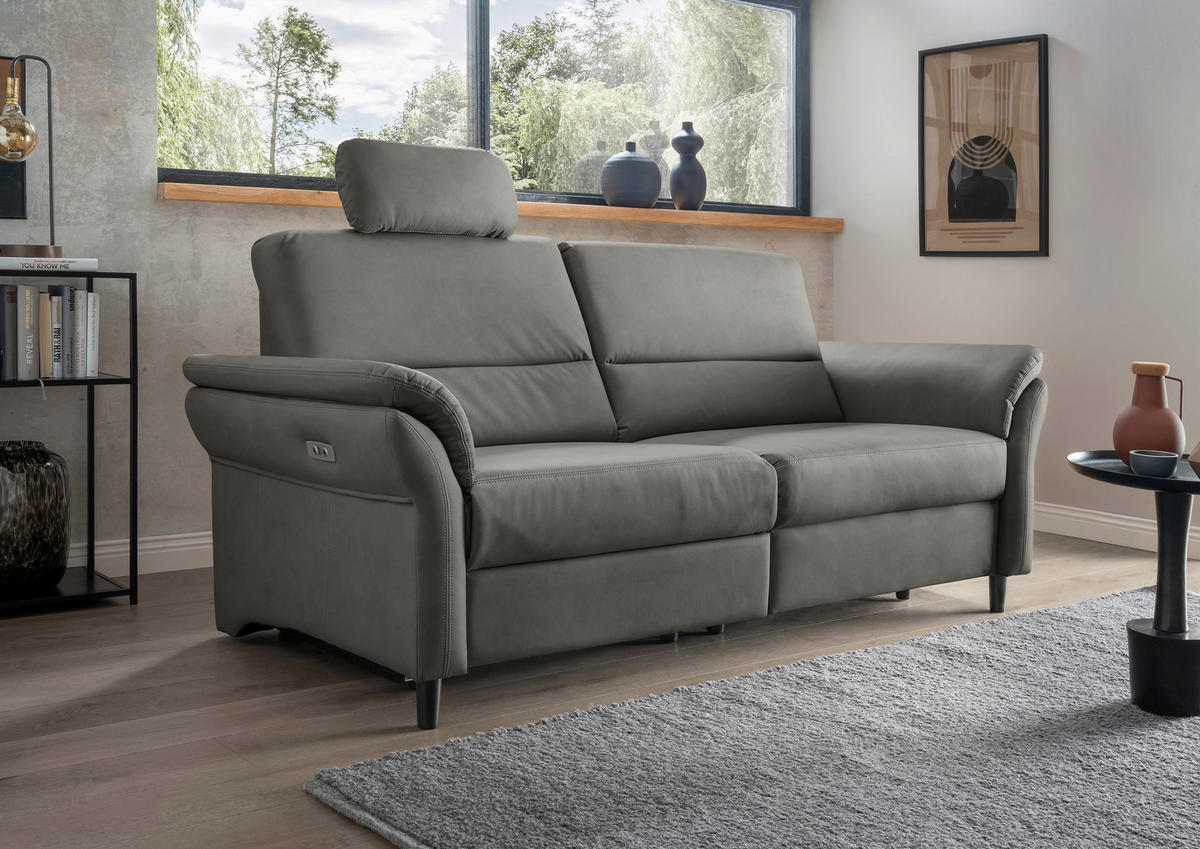 3-SITZER-SOFA in Lederlook Grau  - Schwarz/Grau, Modern, Holz/Textil (192/90/89cm) - Livetastic