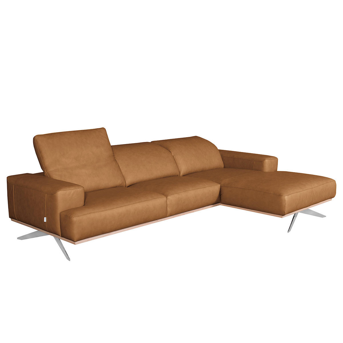 ECKSOFA  in Echtleder Cognac  295/187 cm  - Chromfarben/Cognac, Design, Leder/Metall (295/187cm) - Livetastic