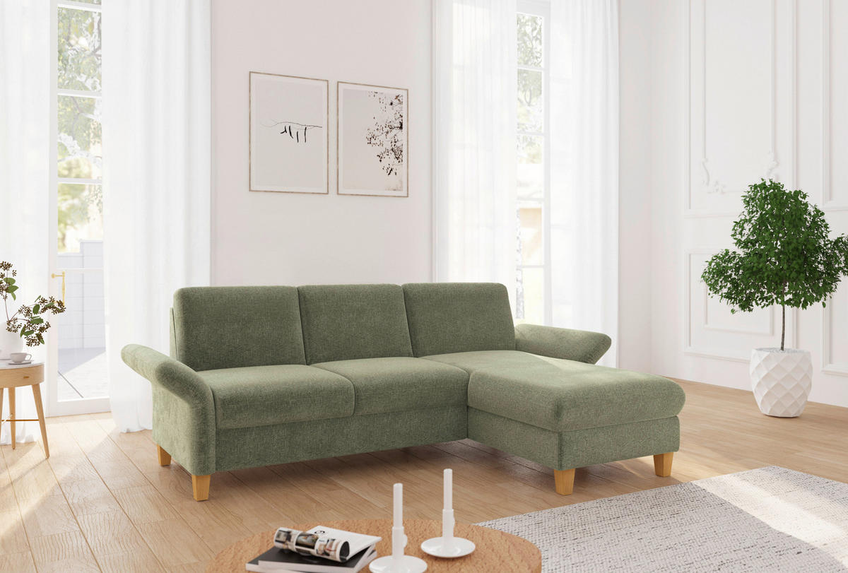 ECKSOFA ROCHELLE E Hellgrün Flachgewebe  - Eichefarben/Hellgrün, KONVENTIONELL, Holz/Textil (251/164cm) - Sit & More