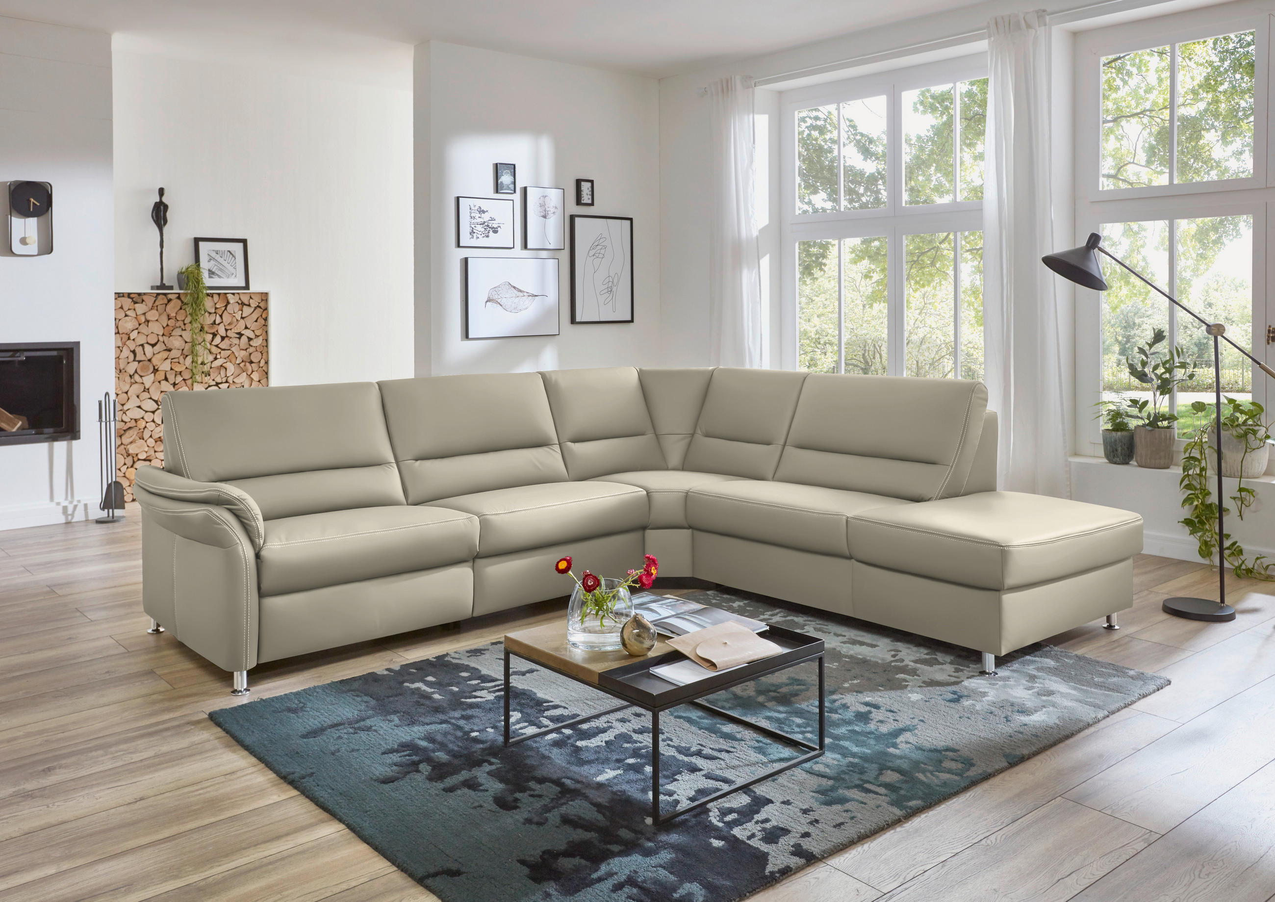ECKSOFA in Echtleder Ecru  - Ecru/Beige, Design, Leder/Metall (288/249cm) - Beldomo Premium