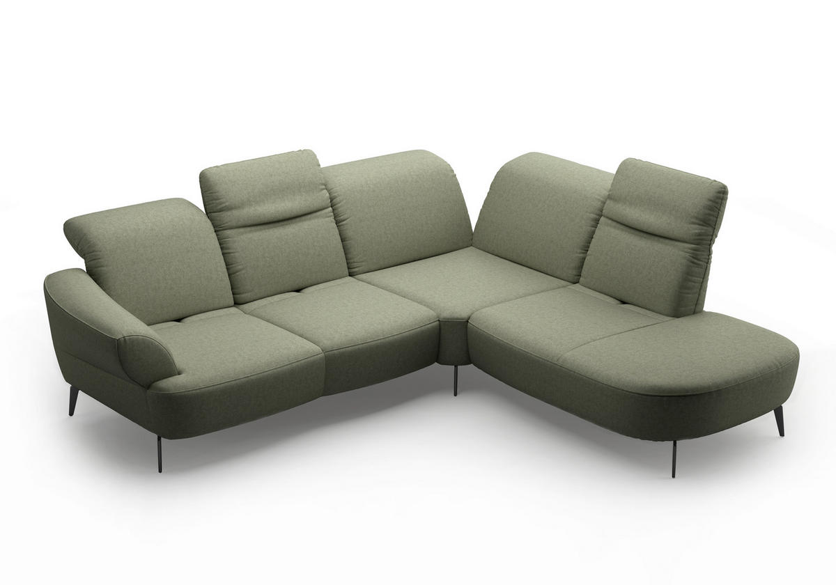ECKSOFA in Flachgewebe Olivgrün  - Schwarz/Olivgrün, Modern, Textil/Metall (302/270cm) - Sit & More