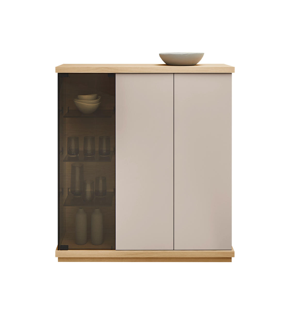 HIGHBOARD Rosa, Eichefarben, Beige  117/128/38 cm  - Eichefarben/Beige, Design, Glas/Holz (117/128/38cm) - Emilio Belluti