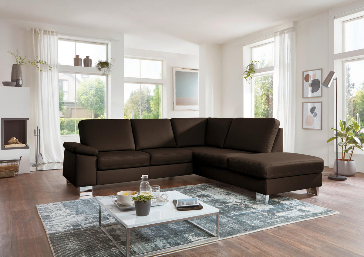 ECKSOFA  in Echtleder Dunkelbraun  248/235 cm  - Dunkelbraun/Alufarben, Design, Leder/Metall (248/235cm) - Beldomo Premium